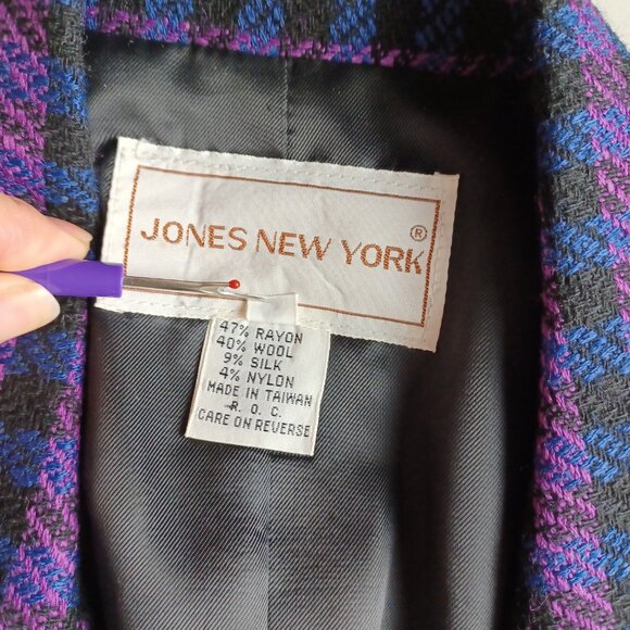 Vintage 80s Jones New York Plaid Check Blazer, Size 4/Small - Picture 7 of 8
